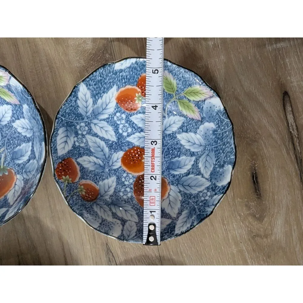 VTG Andrea by Sadek Blue White Floral Strawberry Porcelain Bowl Set of 4 Japan
